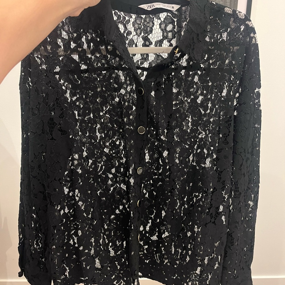 Zara Black Lace button down